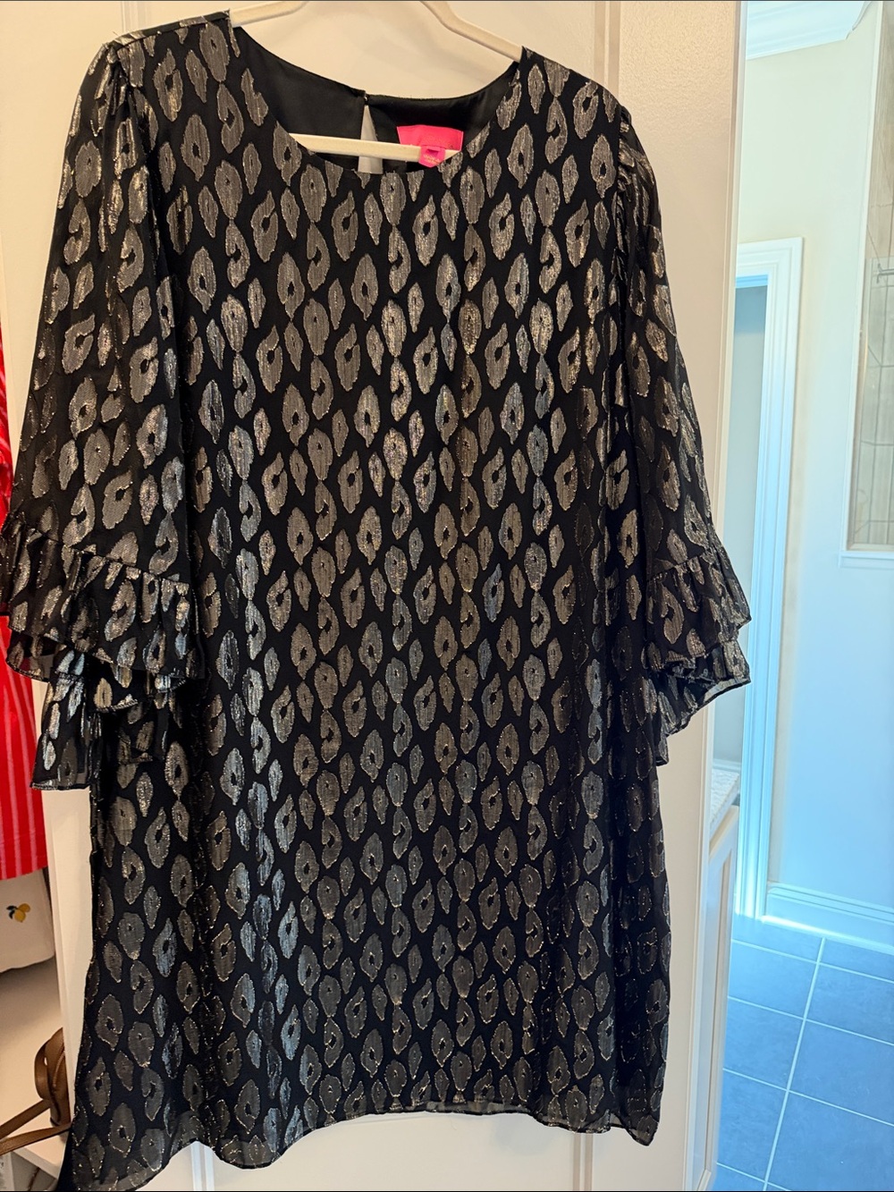 Lilly Pulitzer Black Metallic Sheer Animal-Print Shift Dress
